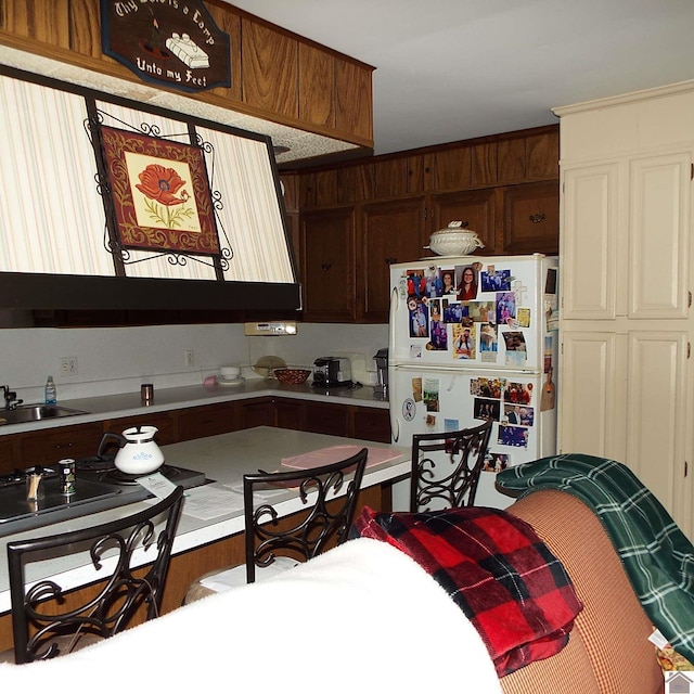 kitchen featuring white fridge and sink