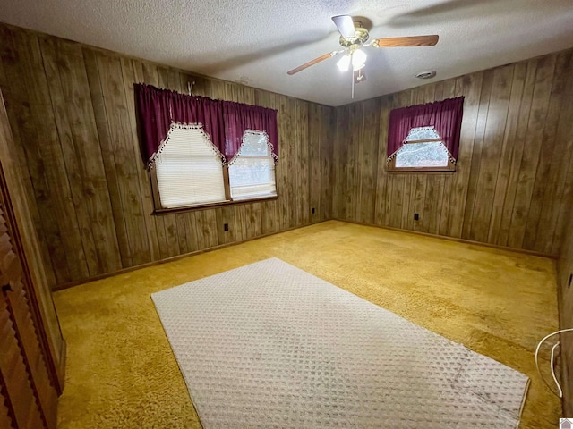 3480 Radio Rd, Almo, KY 42020 - unfurnished room with ceiling fan, a healthy amount of sunlight, a textured ceiling, and wooden walls