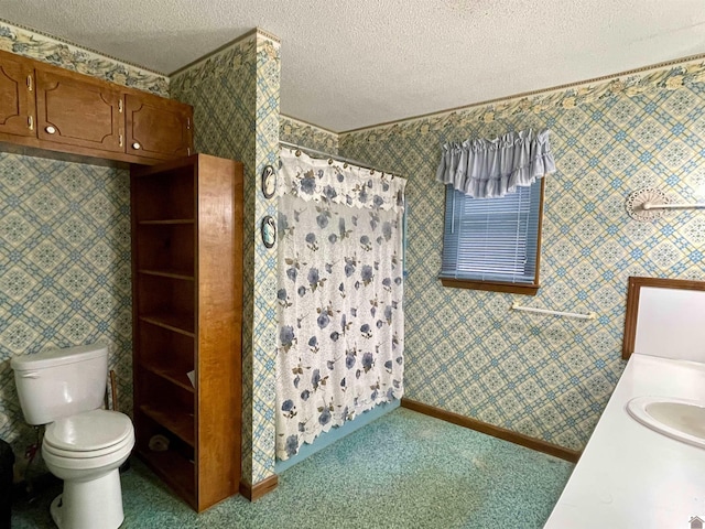 3480 Radio Rd, Almo, KY 42020 - bathroom with walk in shower, vanity, a textured ceiling, and toilet