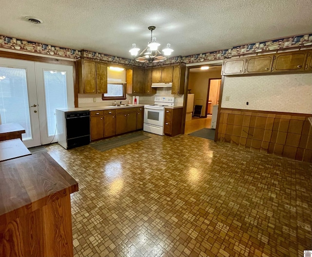 3480 Radio Rd, Almo, KY 42020 - kitchen with a textured ceiling, sink, electric stove, dishwasher, and hanging light fixtures