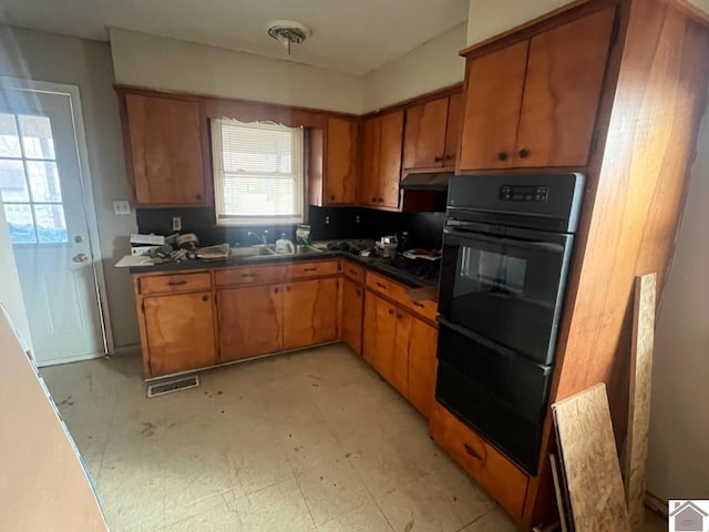 kitchen with double oven and sink