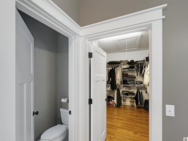 bathroom featuring hardwood / wood-style floors and toilet