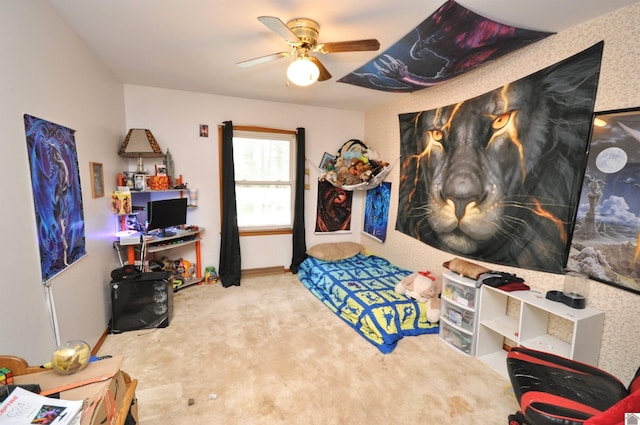 game room featuring ceiling fan and carpet floors