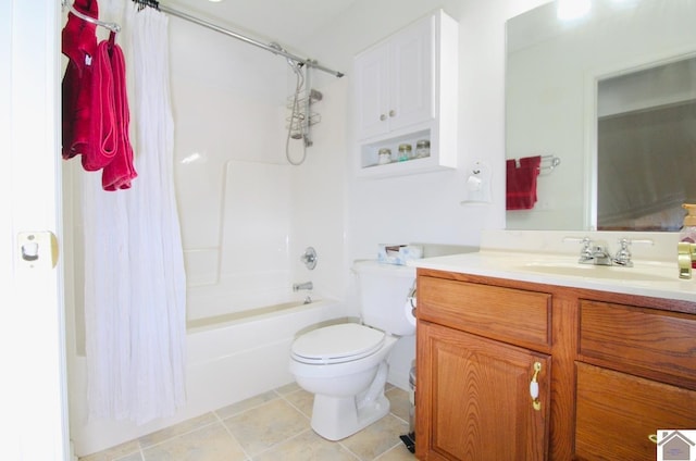 full bathroom featuring tile patterned floors, vanity, toilet, and shower / tub combo