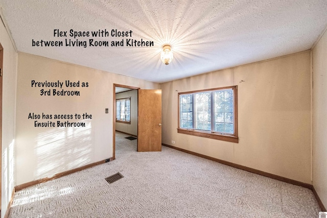 empty room featuring carpet flooring and a textured ceiling