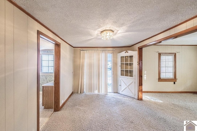 carpeted spare room featuring ornamental molding