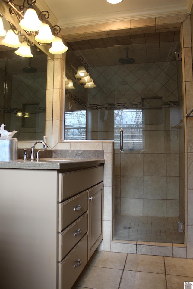 bathroom with vanity and walk in shower