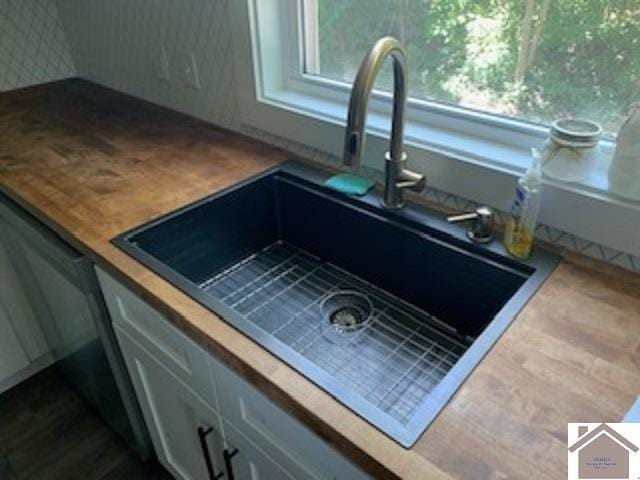 room details featuring sink and wood counters