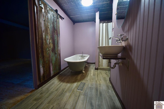 bathroom with hardwood / wood-style floors and sink