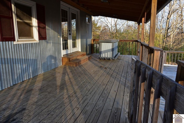 wooden terrace with french doors