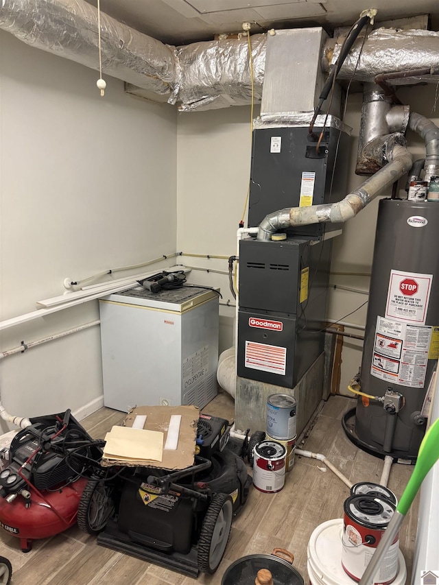 utility room featuring water heater