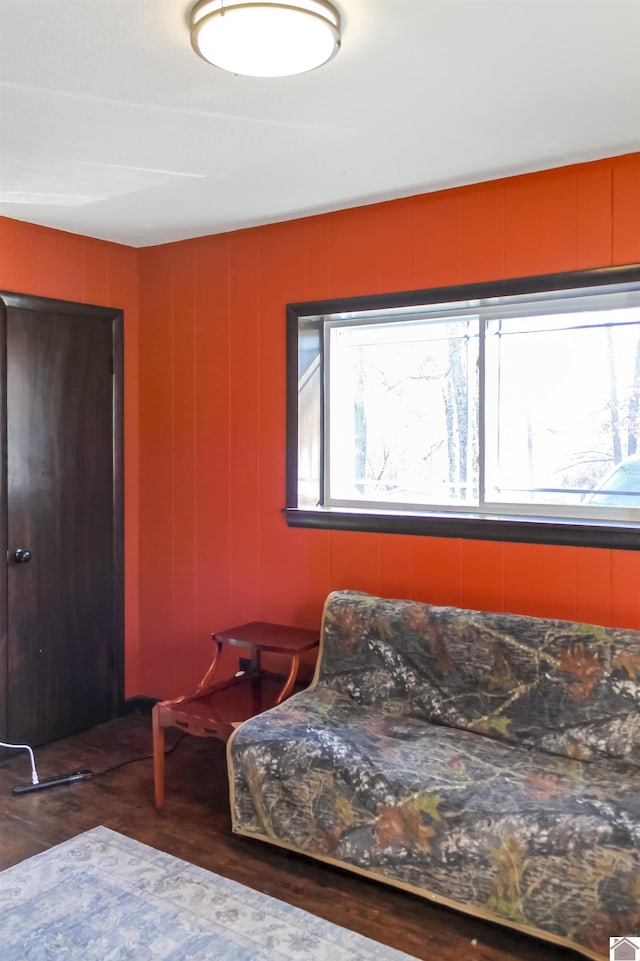 bedroom with dark hardwood / wood-style floors