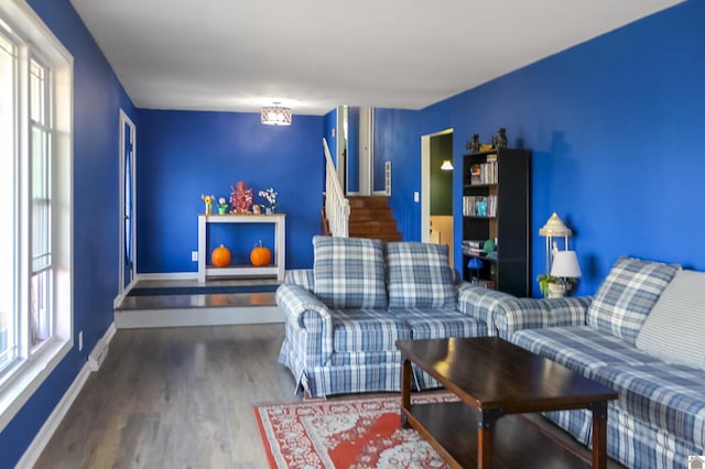 living room with wood-type flooring