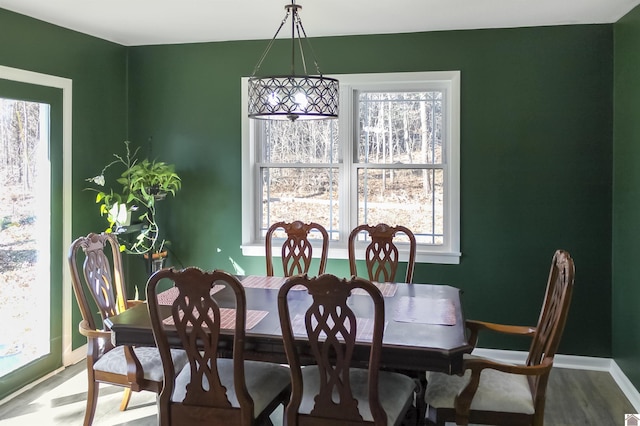 dining area featuring hardwood / wood-style floors and plenty of natural light