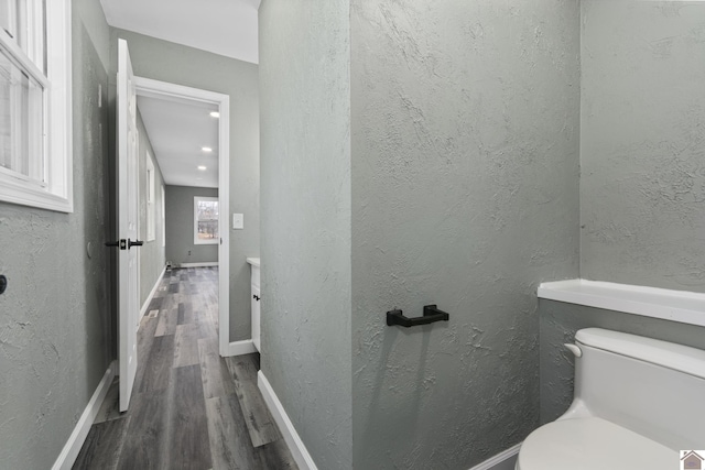 bathroom with wood-type flooring and toilet