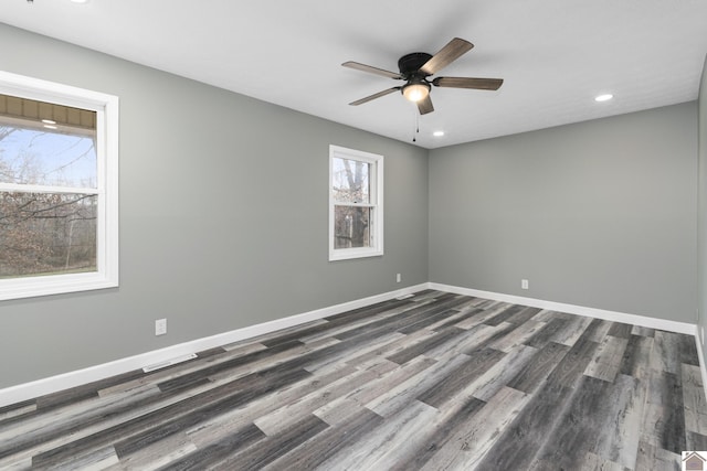 unfurnished room featuring a healthy amount of sunlight and dark wood-type flooring