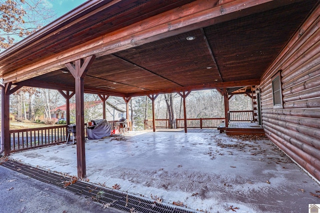 view of snow covered patio