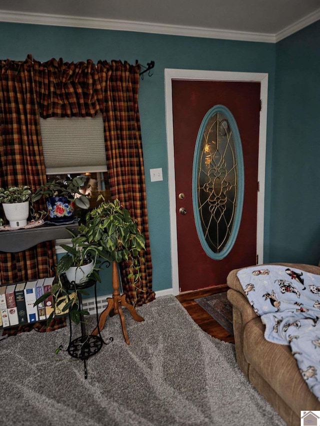 bedroom with wood-type flooring and ornamental molding