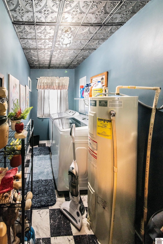 laundry area with water heater