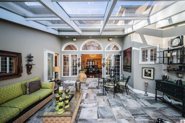 view of patio with an outdoor living space and french doors