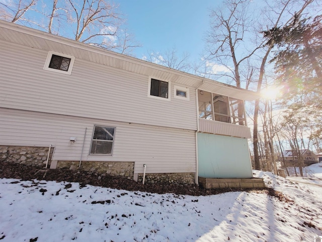 view of snow covered exterior