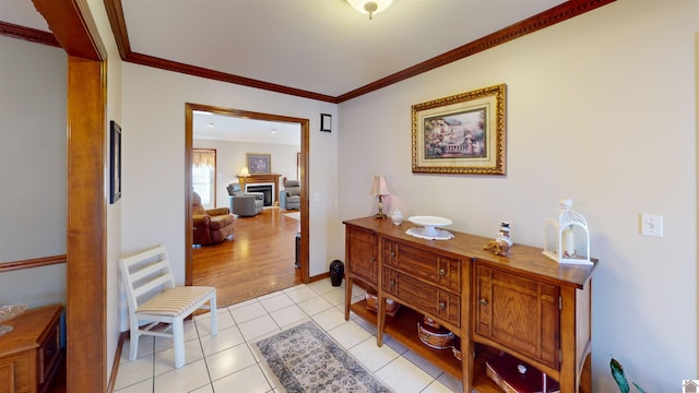 tiled home office featuring crown molding