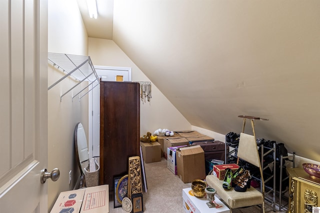 bonus room featuring light colored carpet and lofted ceiling