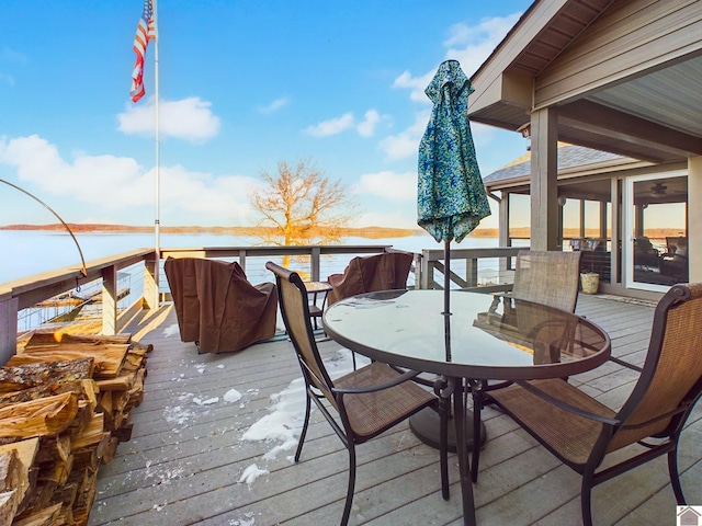 deck with a water view