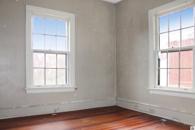 spare room with plenty of natural light and hardwood / wood-style flooring