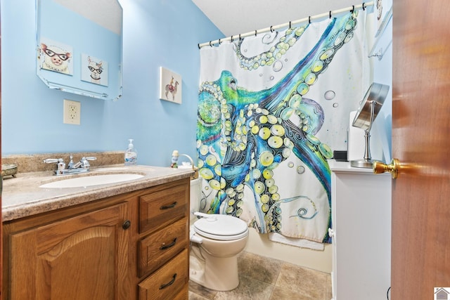 full bathroom featuring toilet, vanity, and shower / tub combo