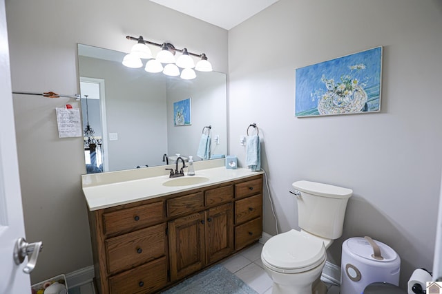 bathroom featuring toilet, tile patterned flooring, and vanity