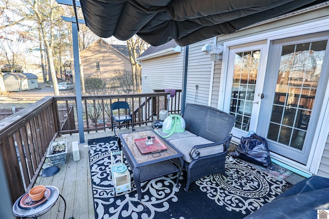 wooden terrace with french doors