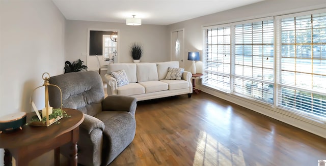 living room with hardwood / wood-style flooring and a healthy amount of sunlight