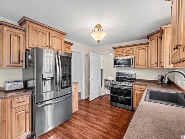 kitchen featuring dark hardwood / wood-style flooring, sink, and stainless steel appliances