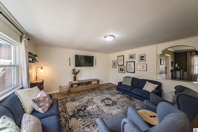 living room with hardwood / wood-style flooring