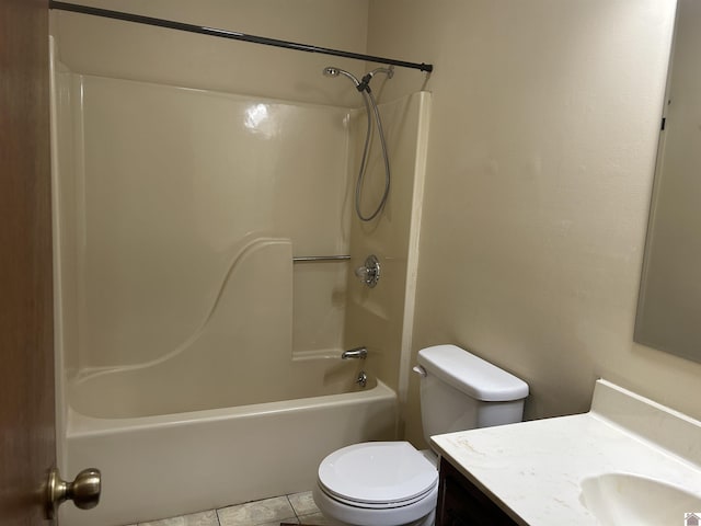 full bathroom featuring vanity, toilet, shower / washtub combination, and tile patterned flooring