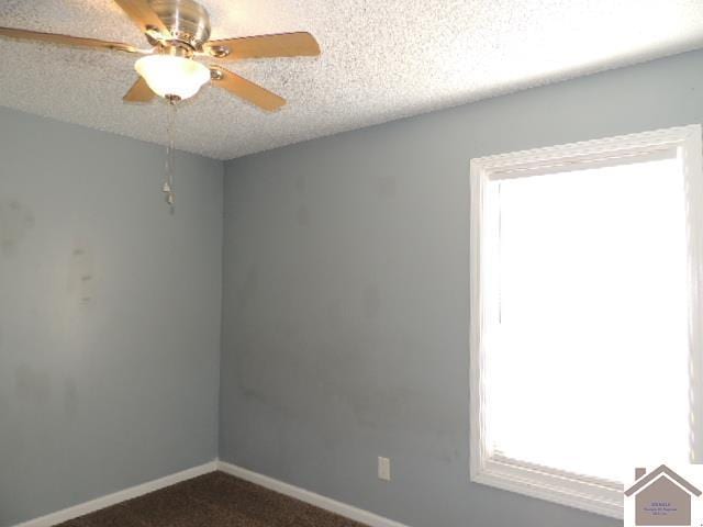 carpeted empty room featuring a textured ceiling, a wealth of natural light, and ceiling fan