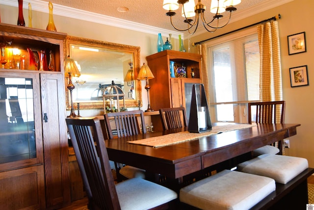 dining space featuring crown molding, a healthy amount of sunlight, and a textured ceiling