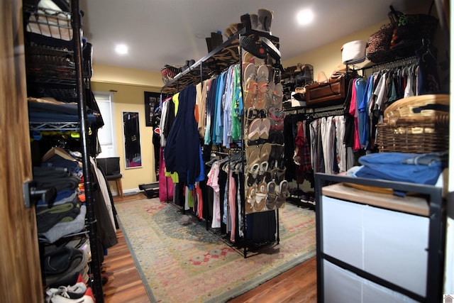 walk in closet with wood-type flooring