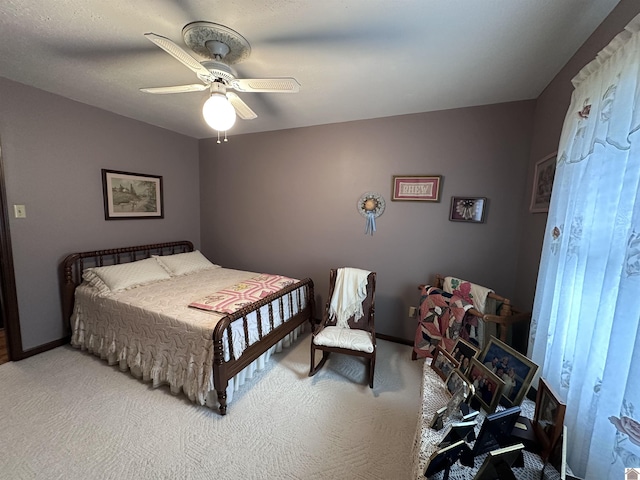 bedroom featuring carpet floors and ceiling fan