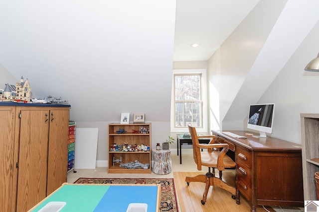 office area featuring lofted ceiling