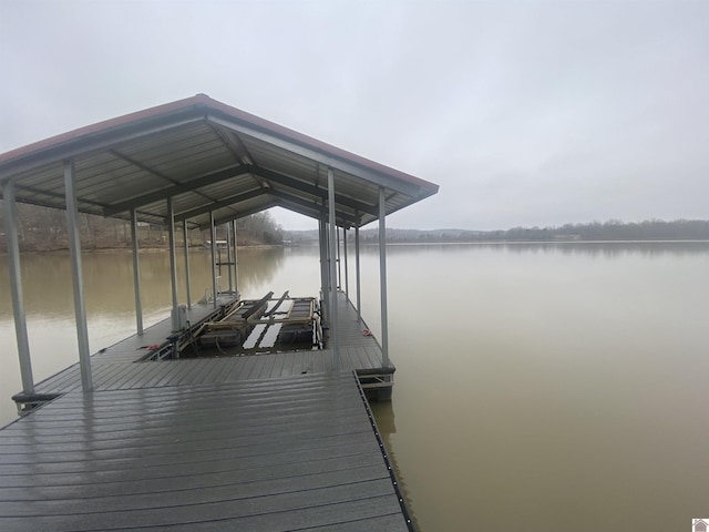 dock area with a water view