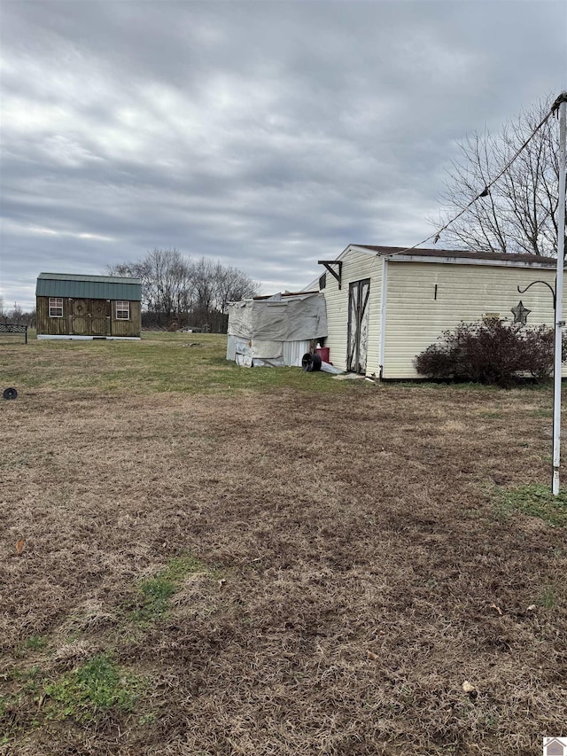 view of yard with a shed