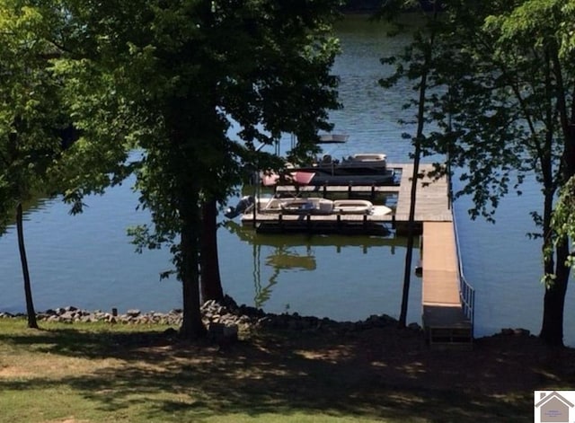 view of dock with a water view