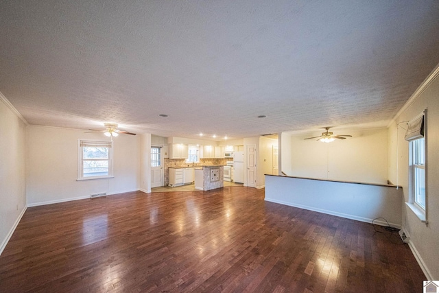 8200 Houser Rd, Boaz, Mccracken, KY 42027 - unfurnished living room with crown molding, dark hardwood / wood-style floors, and a textured ceiling