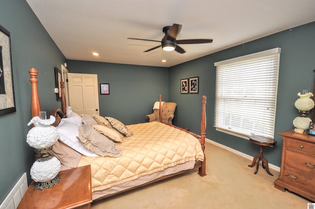 bedroom with carpet floors and ceiling fan