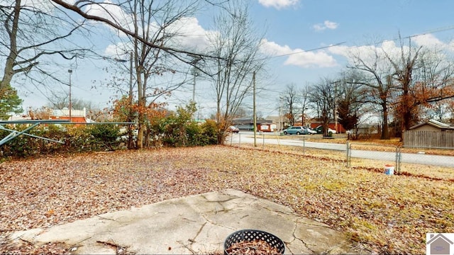 view of yard with a patio and an outdoor fire pit