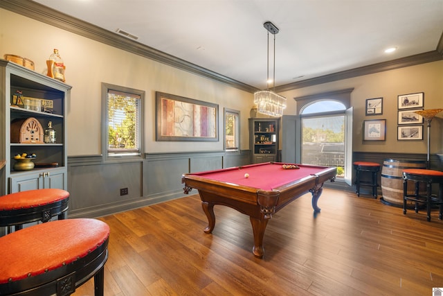 502 N 5th St, Paducah, KY 42001 - rec room with ornamental molding, wainscoting, pool table, and wood finished floors