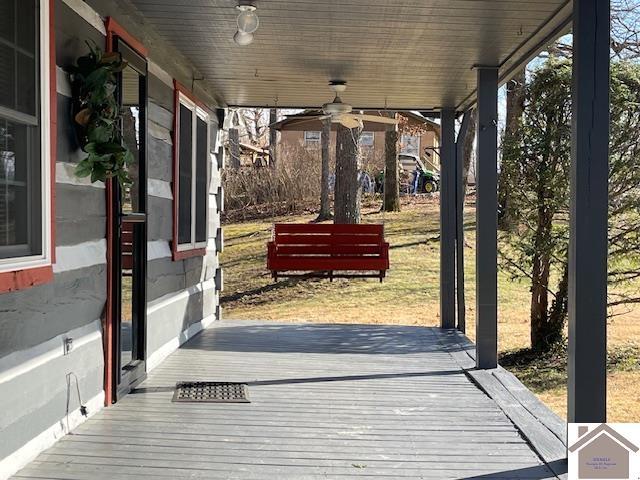 exterior space featuring ceiling fan and covered porch