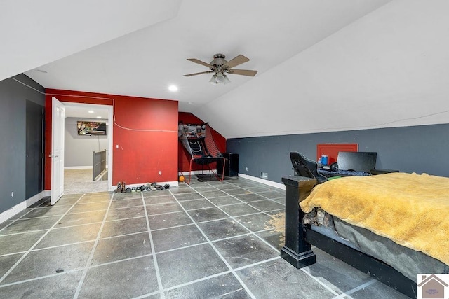 unfurnished bedroom featuring lofted ceiling